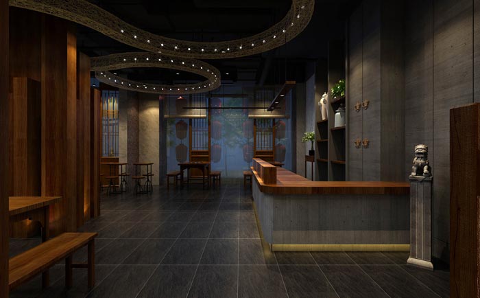 返璞歸真、回歸自然的健康飲食餐廳前臺(tái)大廳設(shè)計(jì)案例效果圖